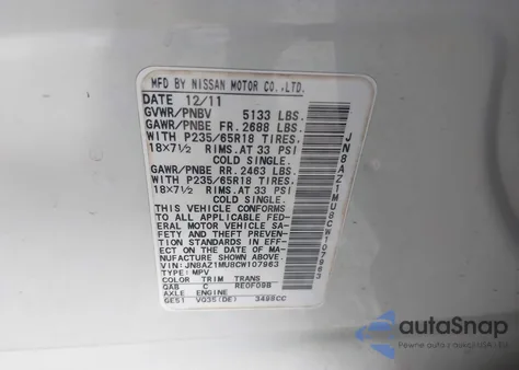 2012 Nissan Murano Sl from USA, damaged, VIN JN8AZ1MU8CW107963